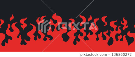 Fire border silhouette. Burning fire flame, red wildfire element, fire burning silhouette flat vector background illustration. Cartoon isolated flame border silhouette 136860272