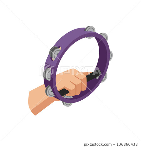 Hand Holding Purple Tambourine Musical Instrument Vector Illustration for Music and Rhythm Enthusiasts 136860438