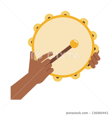 Hands playing tambourine percussion musical instrument rhythm sound vector illustration 136860441