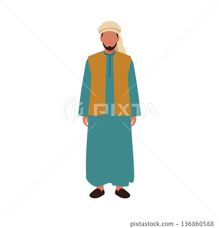 Middle Eastern man wearing traditional clothing with turban and long robe vector illustration Middle Eastern man wearing traditional clothing with turban and long robe vector illustration 136860588