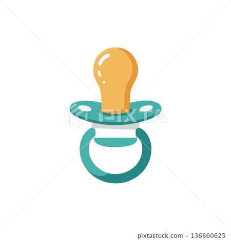 Baby pacifier with orange nipple and teal handle simple vector design for infant soothing and comfort Baby pacifier with orange nipple and teal handle simple vector design for infant soothing and comfort 136860625