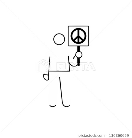 Stick figure holding peace symbol sign protest activism demonstration vector illustration Stick figure holding peace symbol sign protest activism demonstration vector illustration 136860639