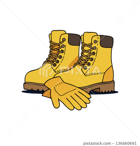 Yellow work boots with protective gloves vector illustration in simple style for safety and construction purposes 136860691