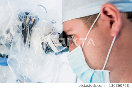 Spinal surgery. Group of surgeons in operating room with surgery equipment. Spinal surgery. Group of surgeons in operating room with surgery equipment. 136860738