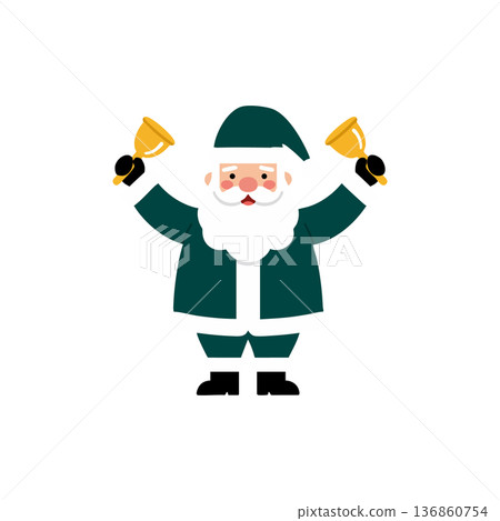 Santa Claus ringing bells in green costume festive winter character vector illustration Santa Claus ringing bells in green costume festive winter character vector illustration 136860754