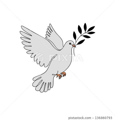 Dove carrying olive branch symbolizing peace and harmony in simple vector style graphic design illustration 136860793