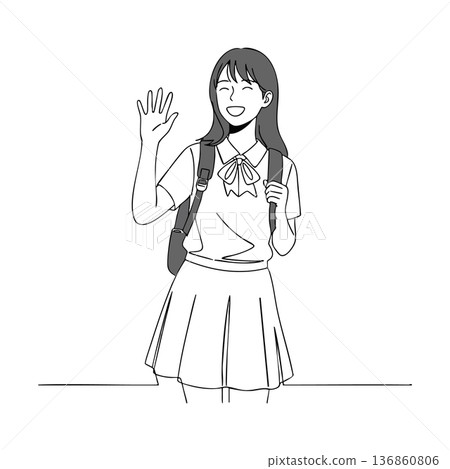 Smiling schoolgirl waving hand with backpack casual happy student vector illustration Smiling schoolgirl waving hand with backpack casual happy student vector illustration 136860806