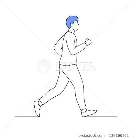 Man running with blue hair in minimalistic vector style showing active lifestyle and fitness motivation in simple design 136860831