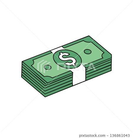 Stack of green dollar bills with white band simple vector illustration in isometric style for finance and money concepts Stack of green dollar bills with white band simple vector illustration in isometric style for finance and money concepts 136861043