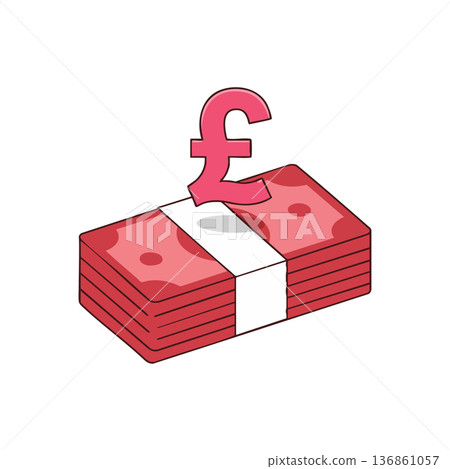 Stack of red banknotes with pink pound sterling currency symbol vector illustration finance concept Stack of red banknotes with pink pound sterling currency symbol vector illustration finance concept 136861057