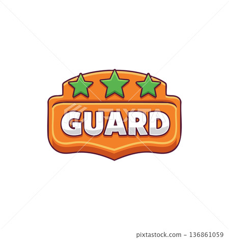 Guard badge with three green stars and orange shield emblem design vector illustration for security and protection concepts 136861059