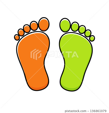 Colorful orange and green footprints vector illustration for creative design and playful concepts in lifestyle and health projects Colorful orange and green footprints vector illustration for creative design and playful concepts in lifestyle and health projects 136861079