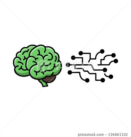 Brain with digital circuit connections symbolizing technology and intelligence vector illustration Brain with digital circuit connections symbolizing technology and intelligence vector illustration 136861102