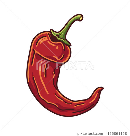 Red chili pepper vector illustration with green stem spicy vegetable design isolated on white background Red chili pepper vector illustration with green stem spicy vegetable design isolated on white background 136861138