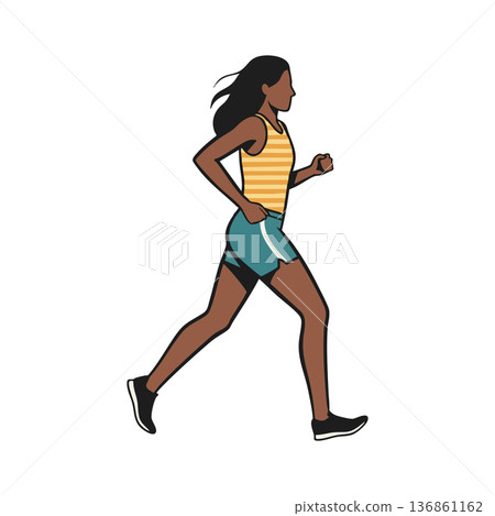 Woman running in athletic wear jogging outdoors fitness exercise in motion vector illustration 136861162