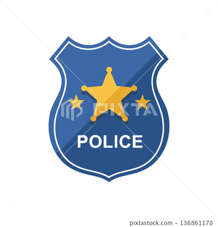 Police badge vector with golden star emblem and blue shield design for law enforcement and security symbol 136861178
