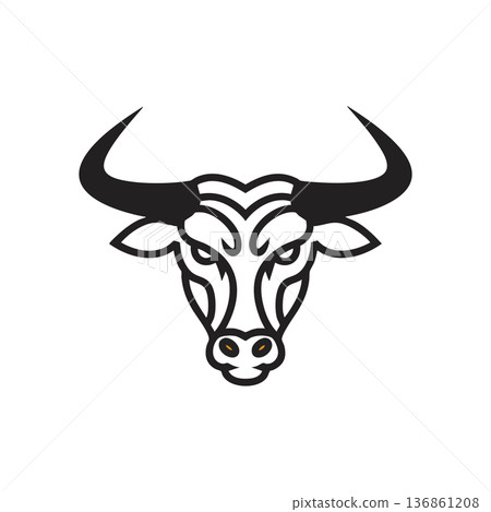 Bull head vector design with abstract tribal style horns and facial patterns for graphic art and logo use Bull head vector design with abstract tribal style horns and facial patterns for graphic art and logo use 136861208