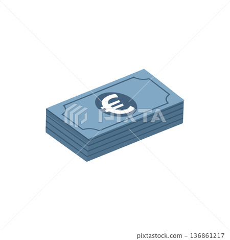 Stack of euro banknotes vector icon representing money finance and currency symbol in blue color Stack of euro banknotes vector icon representing money finance and currency symbol in blue color 136861217