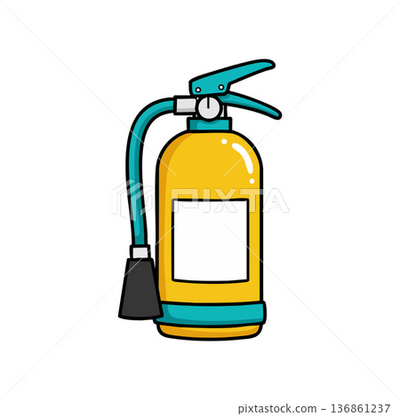 Fire extinguisher vector illustration with yellow body and blue hose safety equipment design 136861237
