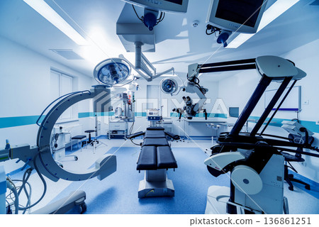 Modern equipment in operating room. Medical devices for neurosurgery. 136861251
