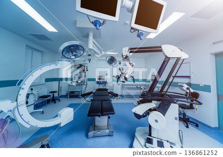 Modern equipment in operating room. Medical devices for neurosurgery. 136861252