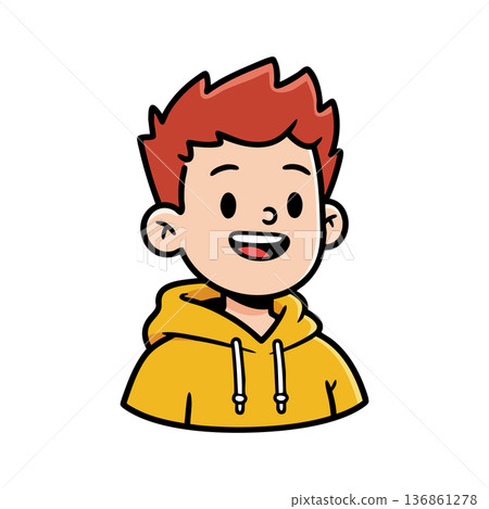 Red Haired Boy Wearing Yellow Hoodie Smiling Cartoon Character Vector Illustration Red Haired Boy Wearing Yellow Hoodie Smiling Cartoon Character Vector Illustration 136861278