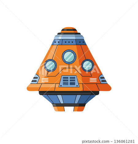 Orange and blue space capsule with circular windows vector illustration design 136861281