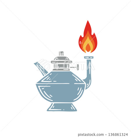 Vintage oil lamp with burning flame illustration in blue and red colors vector design Vintage oil lamp with burning flame illustration in blue and red colors vector design 136861324