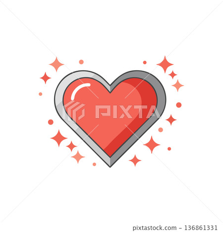Red heart icon with shiny silver border and sparkling stars love symbol vector design Red heart icon with shiny silver border and sparkling stars love symbol vector design 136861331