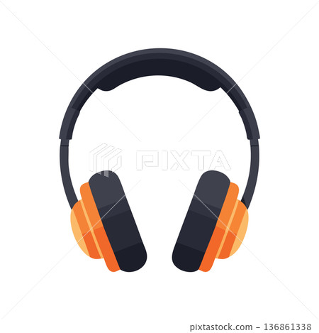 Headphones with orange and black ear cups isolated sound accessory vector illustration for music and audio lovers Headphones with orange and black ear cups isolated sound accessory vector illustration for music and audio lovers 136861338