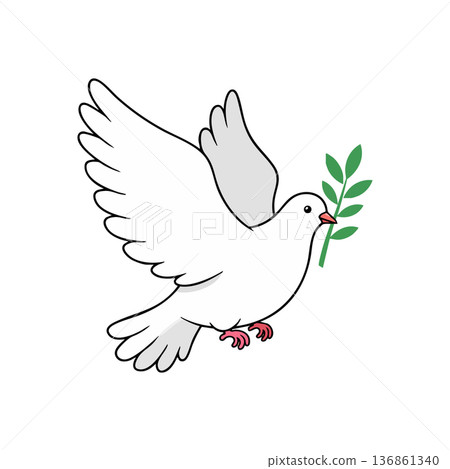 White dove flying with green olive branch symbol of peace and hope vector illustration 136861340