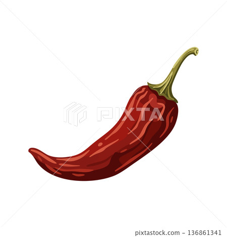 Red chili pepper vector illustration with green stem spicy food ingredient design 136861341