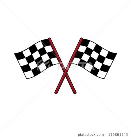 Crossed checkered racing flags with red poles symbolizing race finish and victory celebration vector illustration Crossed checkered racing flags with red poles symbolizing race finish and victory celebration vector illustration 136861343