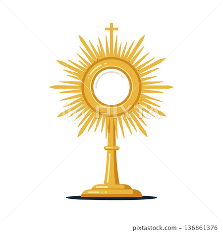 Golden religious monstrance with cross illustration in radiant sunburst design vector 136861376