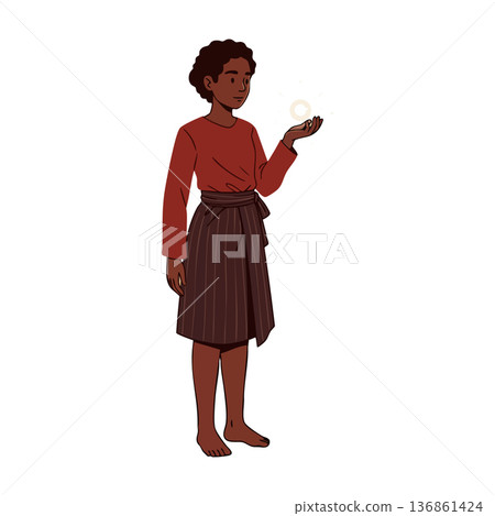 Woman Wearing Red Top and Striped Skirt Holding Light Sphere Vector Illustration Woman Wearing Red Top and Striped Skirt Holding Light Sphere Vector Illustration 136861424