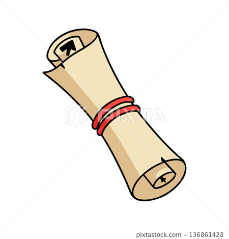 Rolled parchment scroll tied with red string illustration vector art 136861428