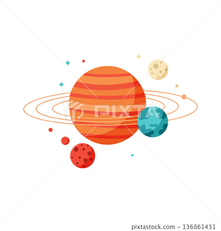 Solar system planets vector with colorful orbits and celestial bodies illustration 136861431