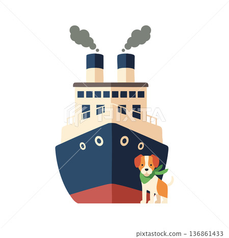 Ship with chimney smoke and small dog at bow vector illustration design 136861433