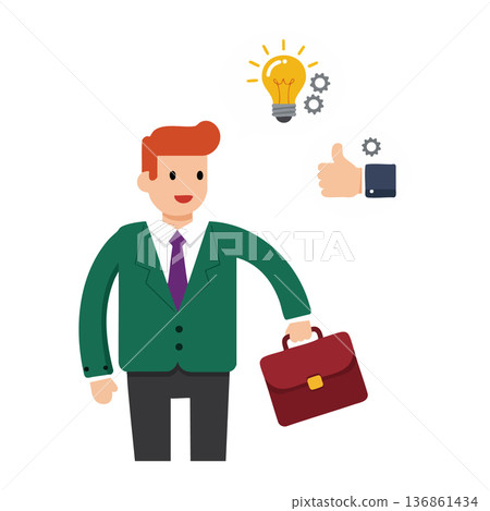 Businessman with briefcase having innovative idea and thumbs up gesture vector illustration Businessman with briefcase having innovative idea and thumbs up gesture vector illustration 136861434