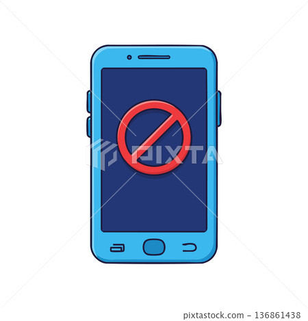 Smartphone with red prohibition symbol on blue screen vector illustration for mobile restriction concept 136861438