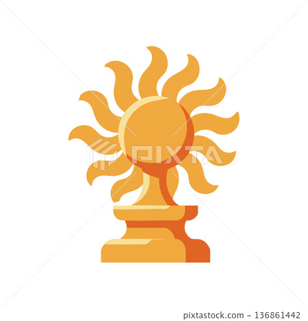 Sun shaped statue with stylized flames in orange and yellow vector illustration Sun shaped statue with stylized flames in orange and yellow vector illustration 136861442