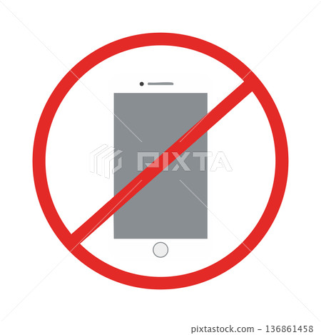 No Mobile Phone Symbol Prohibition Sign Vector Illustration with Red Circle and Slash No Mobile Phone Symbol Prohibition Sign Vector Illustration with Red Circle and Slash 136861458
