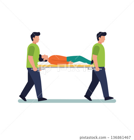 Two men carrying injured person on stretcher emergency medical rescue vector illustration Two men carrying injured person on stretcher emergency medical rescue vector illustration 136861467