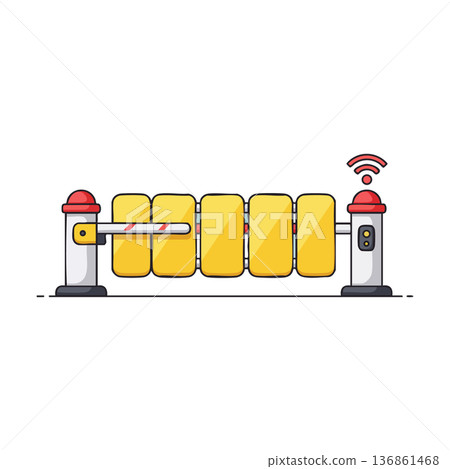 Automatic security barrier gate with wireless control and yellow panels vector illustration Automatic security barrier gate with wireless control and yellow panels vector illustration 136861468