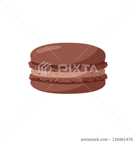 Chocolate macaron sweet dessert treat vector illustration with creamy filling Chocolate macaron sweet dessert treat vector illustration with creamy filling 136861470
