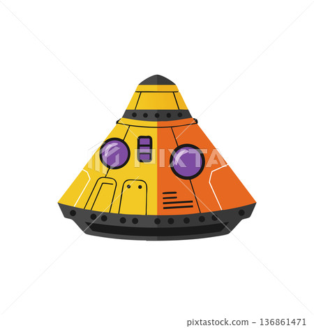 Space capsule spacecraft vector illustration with yellow and orange colors in flat design 136861471