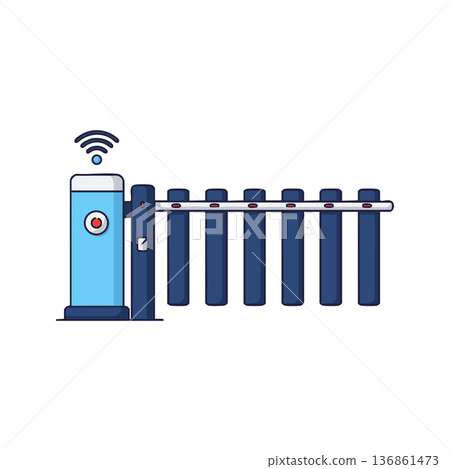 Automatic blue barrier gate with wireless control for parking or security access vector illustration 136861473