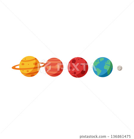 Solar system planets vector illustration with earth moon and mars in flat style 136861475