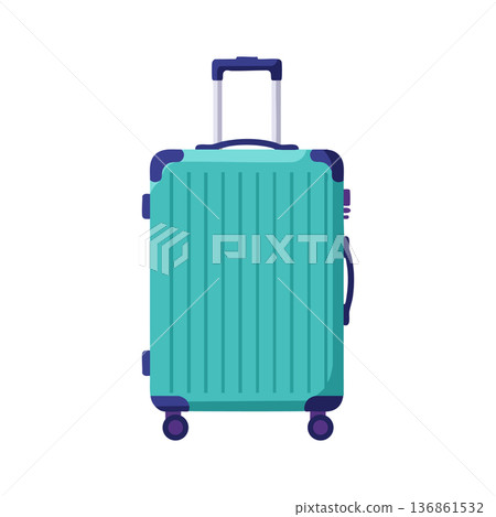 Turquoise blue suitcase with retractable handle and wheels travel luggage vector illustration Turquoise blue suitcase with retractable handle and wheels travel luggage vector illustration 136861532