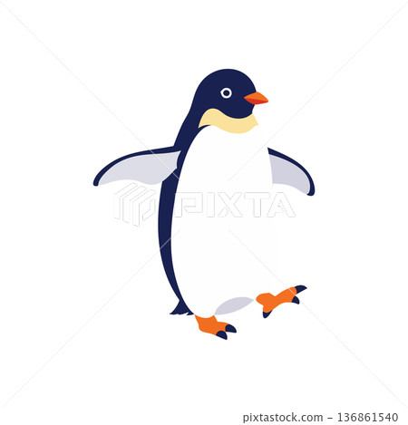 Penguin walking with orange feet and beak simple vector illustration design Penguin walking with orange feet and beak simple vector illustration design 136861540